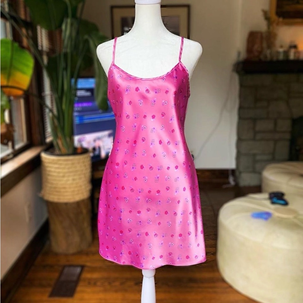 Silky Pink Floral Slip Dress - Women's Intimates